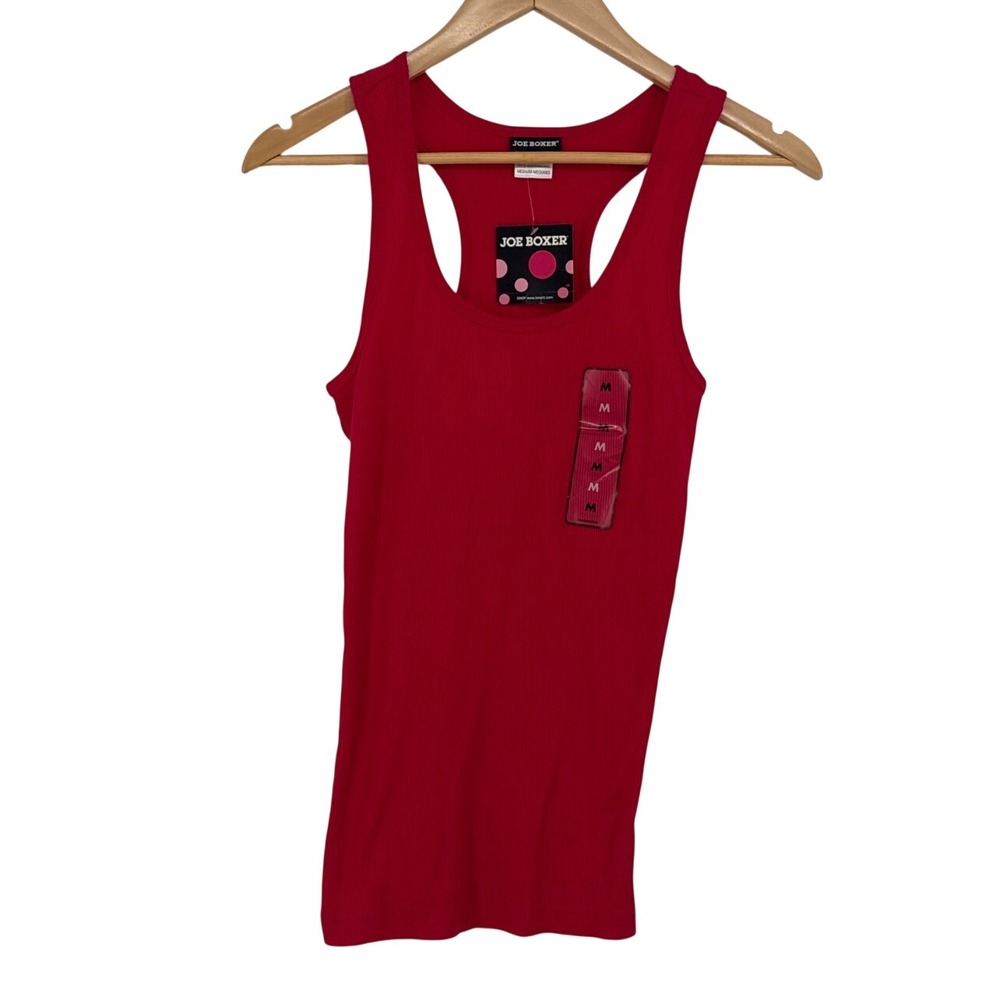 Joe Boxer Women Medium Tank Top M Red Ribbed Racerback Cotton NWT